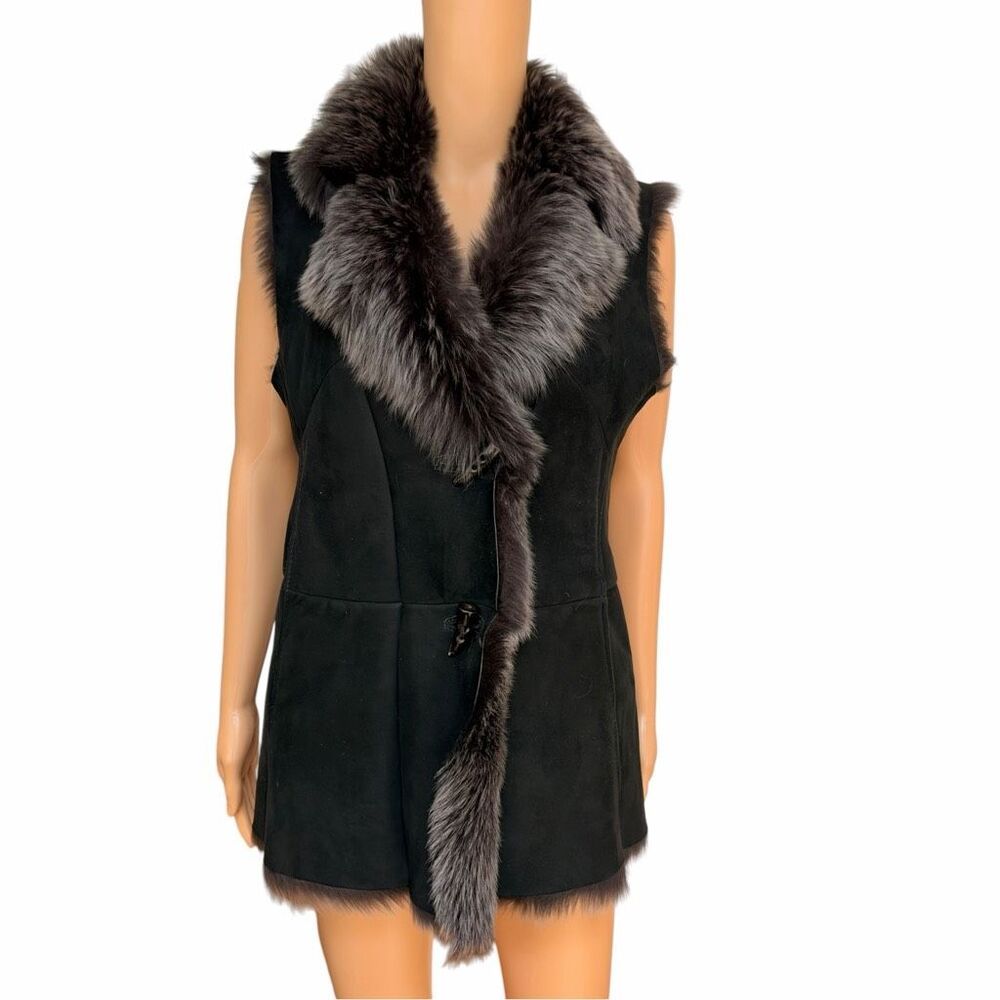 Knight of New Zealand Women’s Lambskin Shearling Fur Vest Size S Black Longline